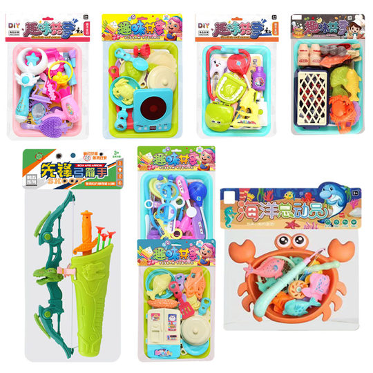 Children's card head bag house kitchen tableware toys stethoscope glasses stall night market fishing supermarket wholesale