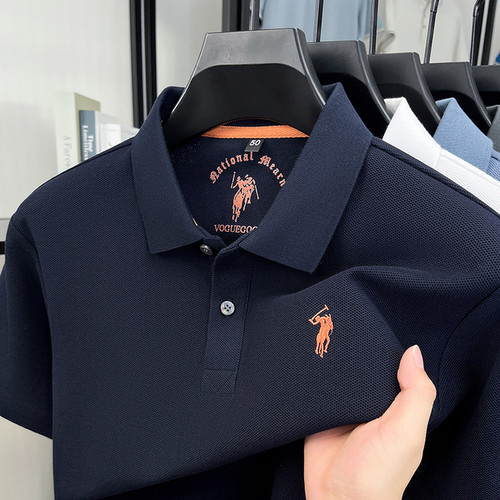 Men's 100% Cotton Short-Sleeve Polo Shirt 2025 Summer New Collar Embroidered Pony Logo Breathable T-Shirt Top