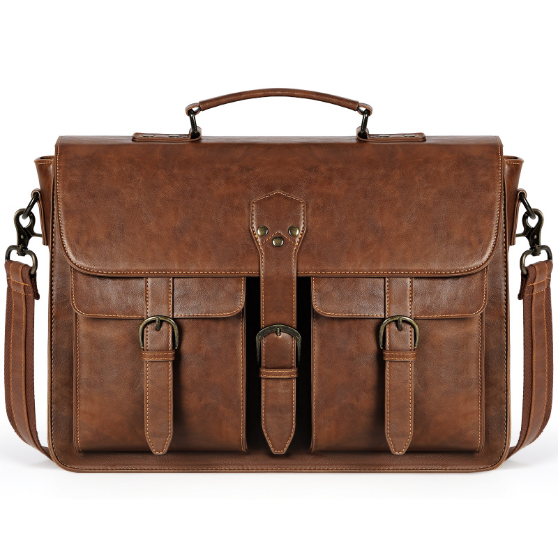 Men's Large Crossbody Bag, Vintage Briefcase, 18inch Laptop Bag, Business Brown
