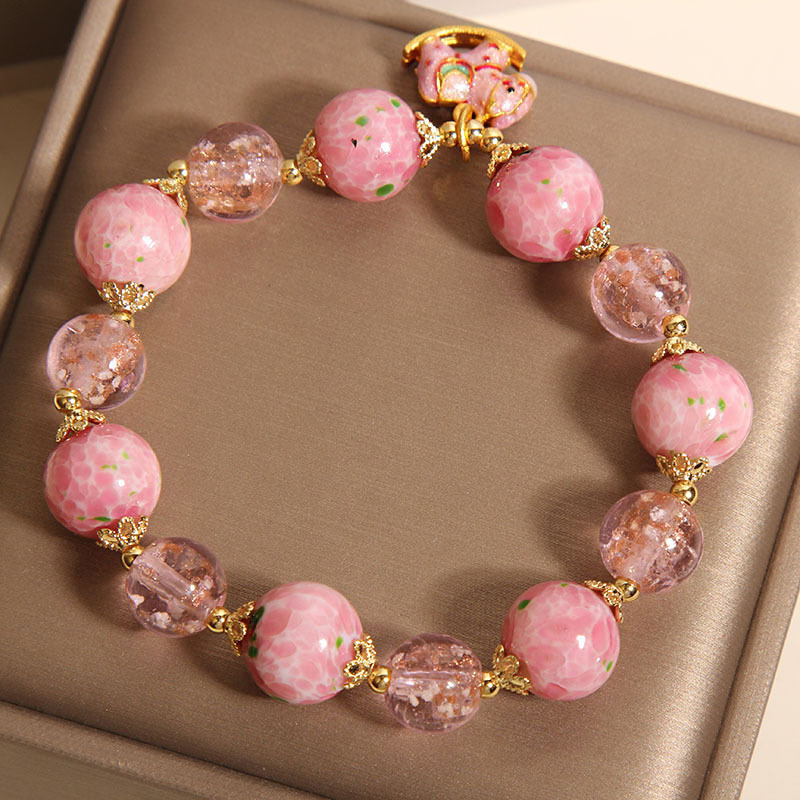 Nueva pulsera china de cristal de flor de cerezo para mujer, lujo ligero, brazalete de cristal de vidrio luminoso de alta gama para novias