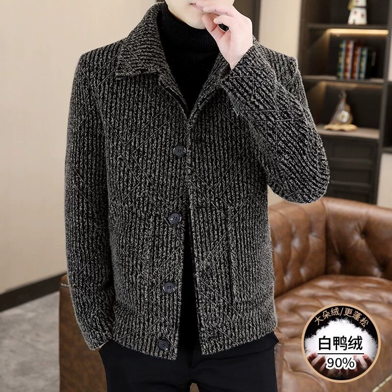 8809-осень-зима новый шерстяной пальто мужской черный золотой пуховик