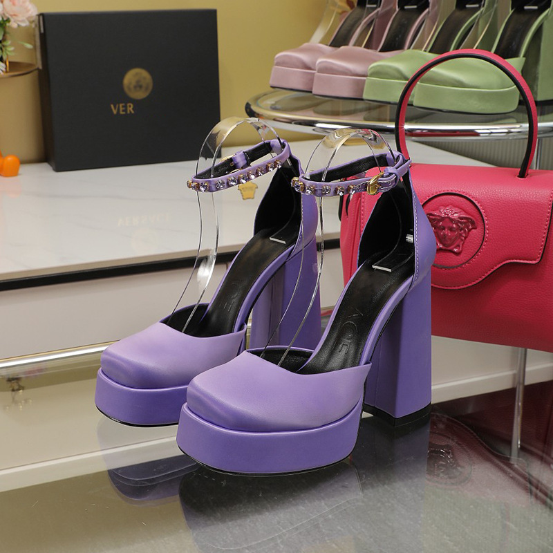 Silk Genuine Leather High Heels 2024 Summer Versatile Beauty Head Letter Waterproof Platform Sky-High Cross-Border European and American Style