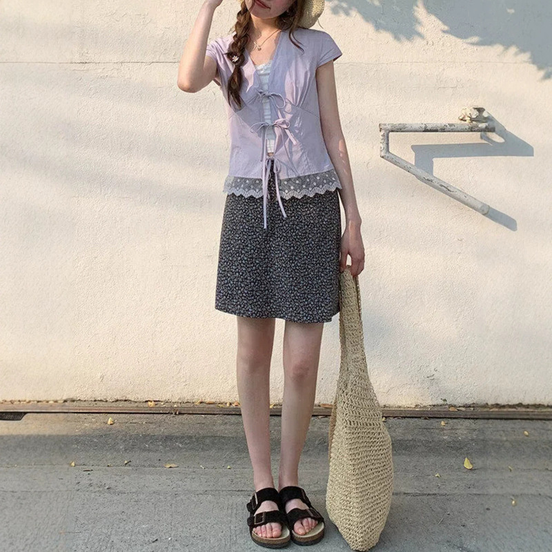 Hello Kanong, Polka Dot Embroidered Lace Romantic Blouse for Women, Super Pretty and Slightly Sheer, with an Atmospheric Vibe, Perfect for Summer