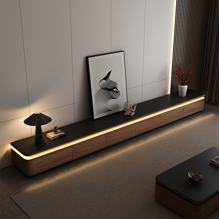 Solid Wood Slate Floor-Standing Tv Cabinet Coffee Table Combination Living Room Home with Ambient Light Long Floor Cabinet New Style