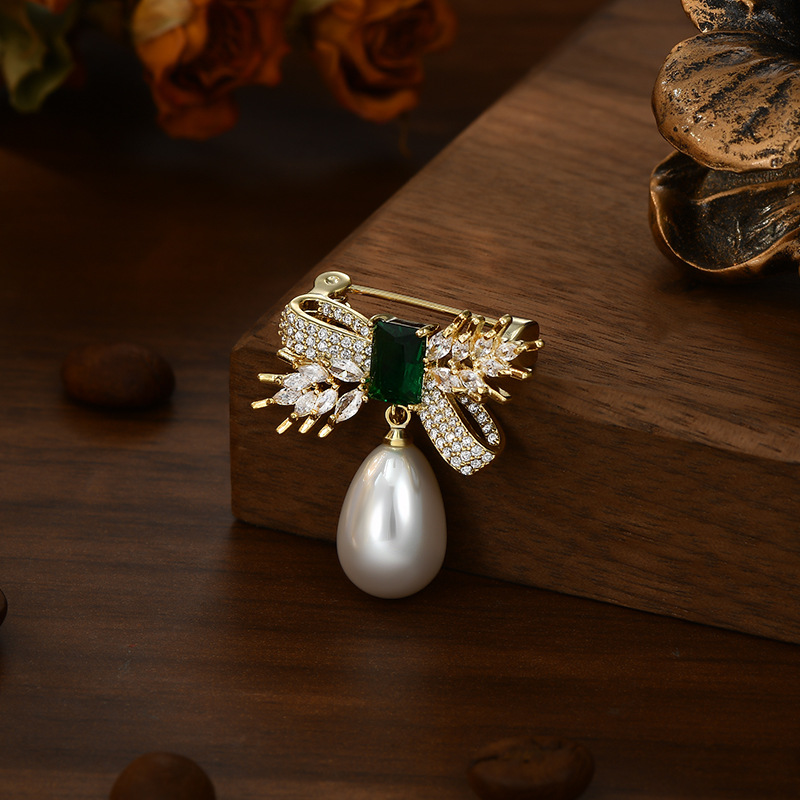 Moda coreana zircon perla broche de trigo creativo elegante atmósfera adornamiento traje vestido accesorios broche lote
