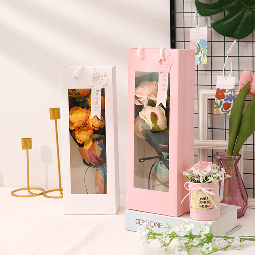 Window transparent gift bag, Goddess Day single paper bag, flower gift bag, souvenir packaging, window tote bag