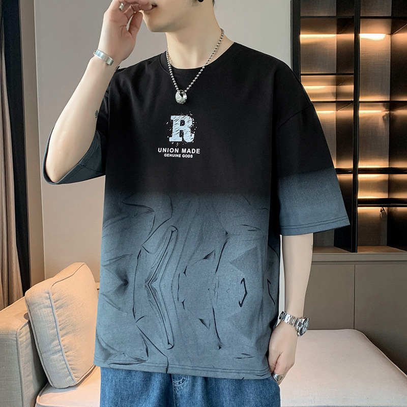 New Summer Men's Trendy Loose-Fitting Clothing, Trendy Brand Student Short-Sleeved T-Shirt Tops, Round Neck Half-Sleeved T-Shirt