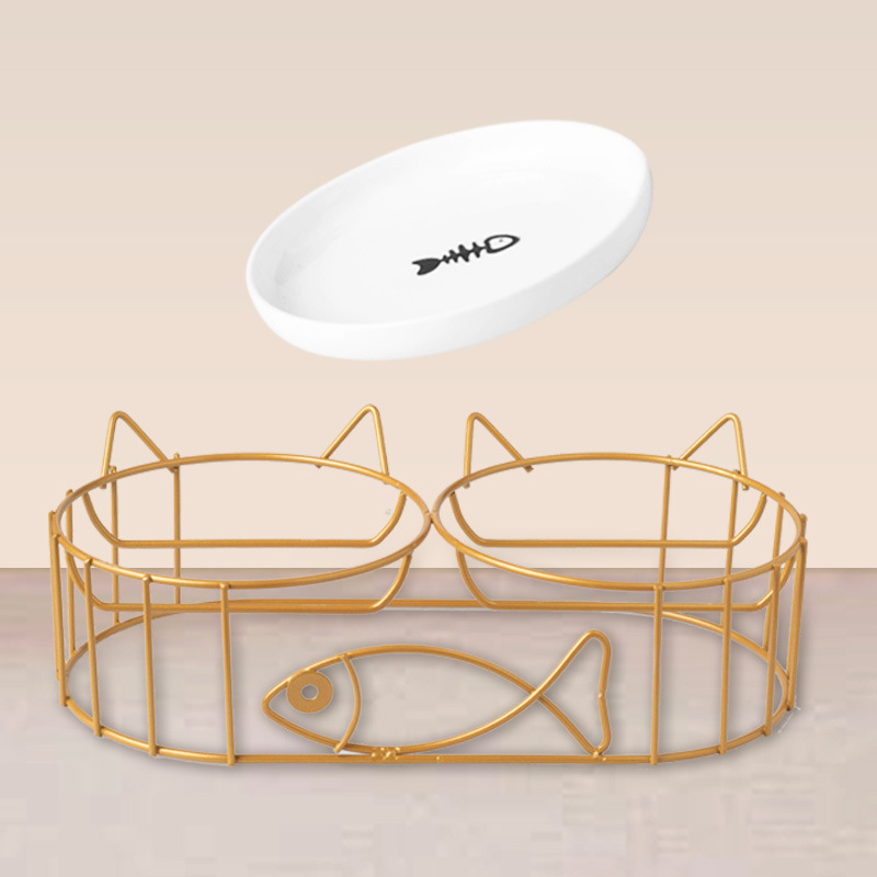 Productos de mascotas transfronterizos de cerámica para gatos de mascotas para gatos plato de enlatado plato de agua para beber pie alto protector de cuello barbillo anti-negro