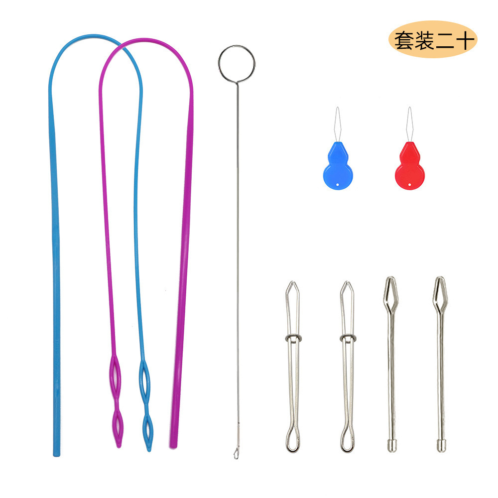 Juego de enhebrador de banda elástica de Amazon, cable de banda elástica de plástico largo, enhebrador de cuerda de doble orificio, clip de cinturón