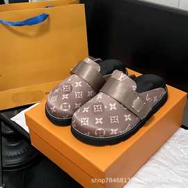 L家女鞋牛仔帆布老花低帮穆勒鞋包头凉拖休闲鞋博肯拖鞋增高防滑