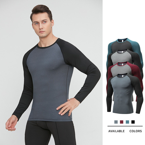 Men's sports running fitness clothing Amazon large size tights quick-drying long-sleeved T-shirt high elastic training clothing