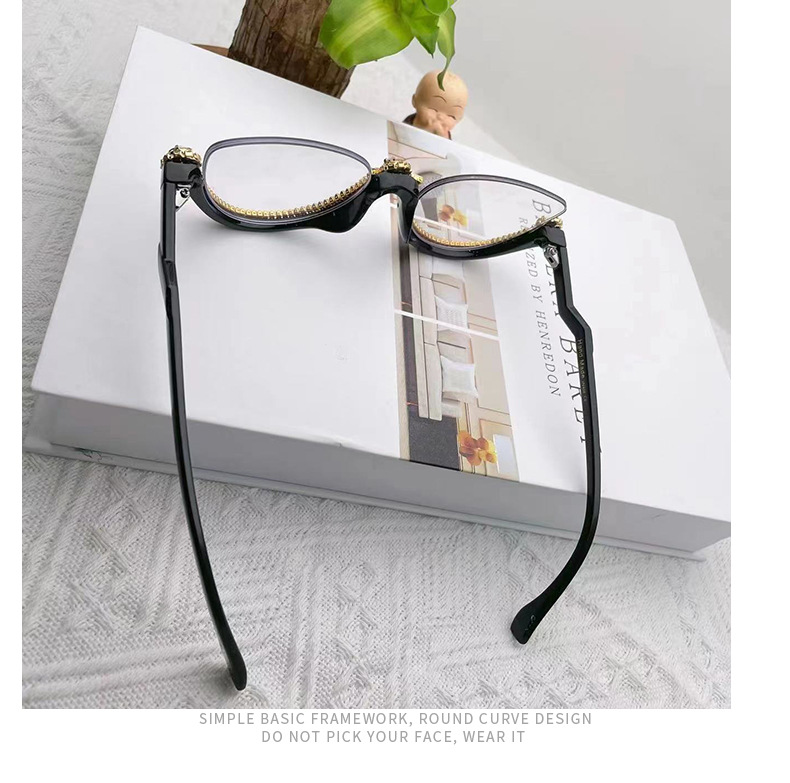 Fashion Solid Color Pc Cat Eye Diamond Half Frame Optical Glasses display picture 3