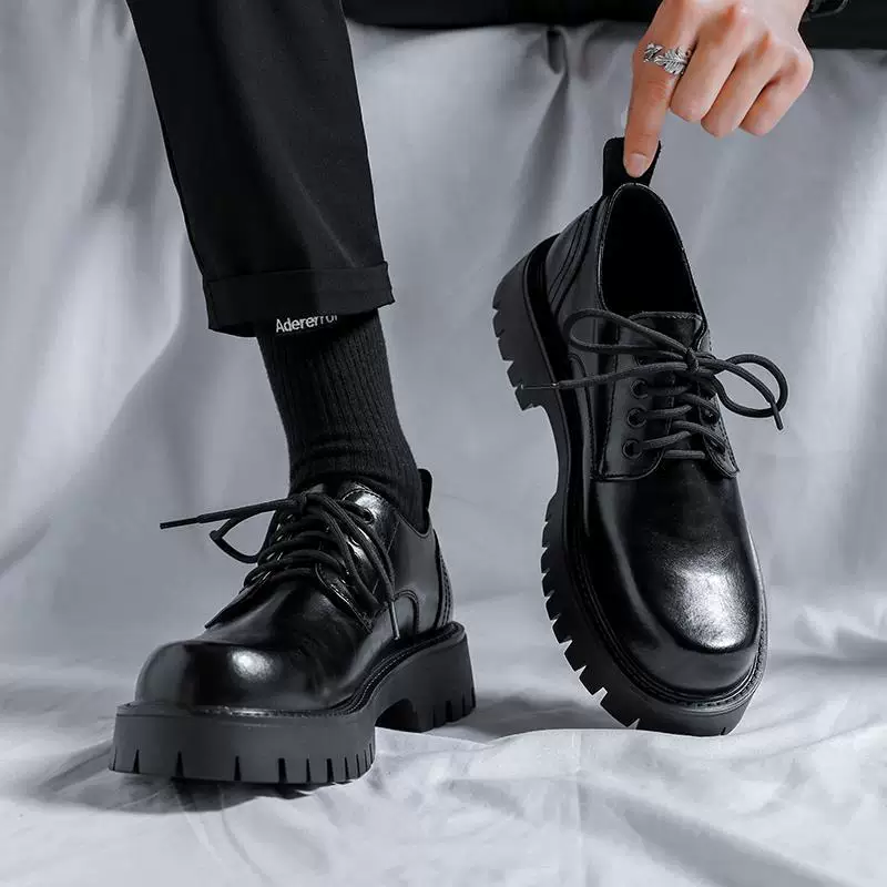 Martens, демисезонные высокие полуботинки из кожи для отдыха, английский стиль, платформа, британский стиль