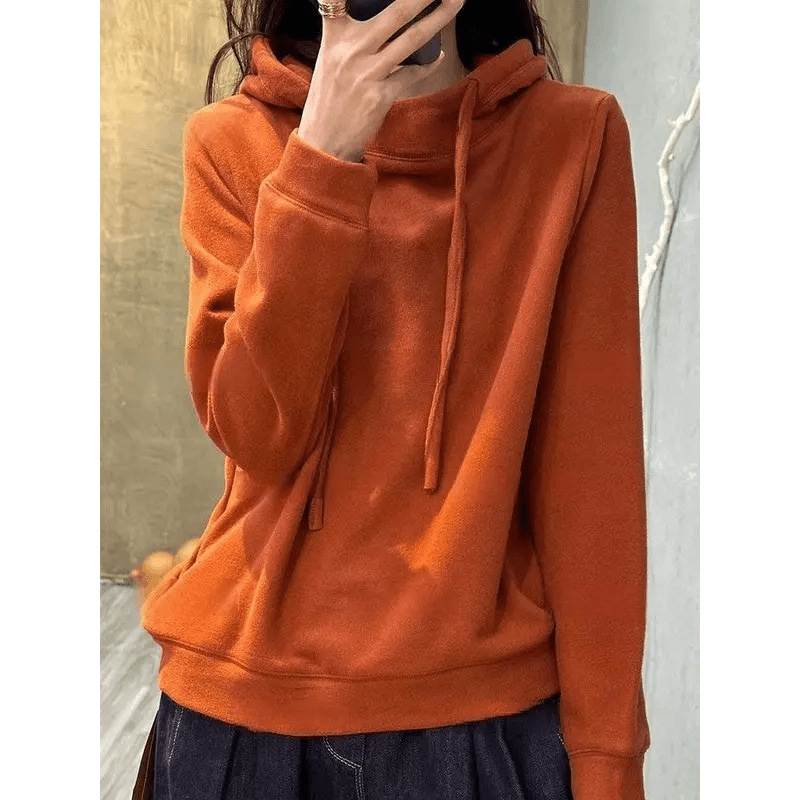 Literary Retro German Velvet Autumn and Winter Hooded Long-Sleeved Bottoming Shirt for Women 2025 Soft, Comfortable and Versatile Casual Sweatshirt Top