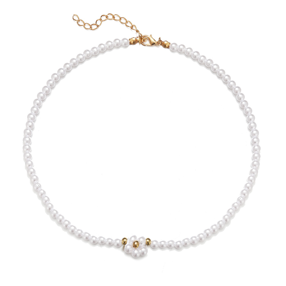 2021 Cross-Border New Arrival Womenu0027s Simple Chock Jewelry Shopee Vintage Simple Pearl Flower Ne