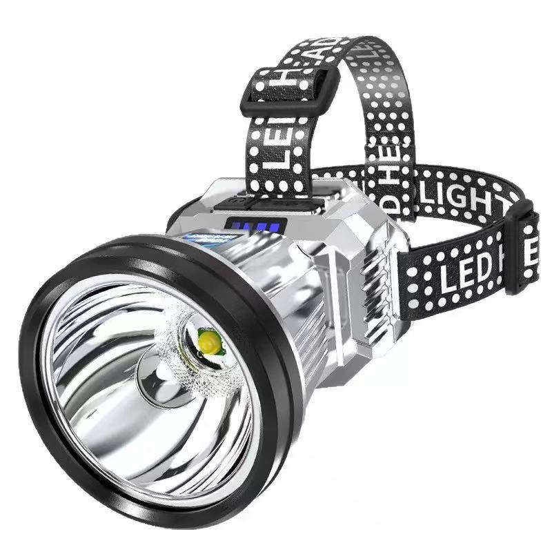 Luz transfronteriza de alto rayo recargable a prueba de agua super brillante cabeza de pesca nocturna luz de minería luz de larga duración
