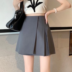 夏の灰色のスーツのスカートの半身のスカートの婦人服の2025新型の小さい背の高い腰のa字のスカートのズボンのスカート