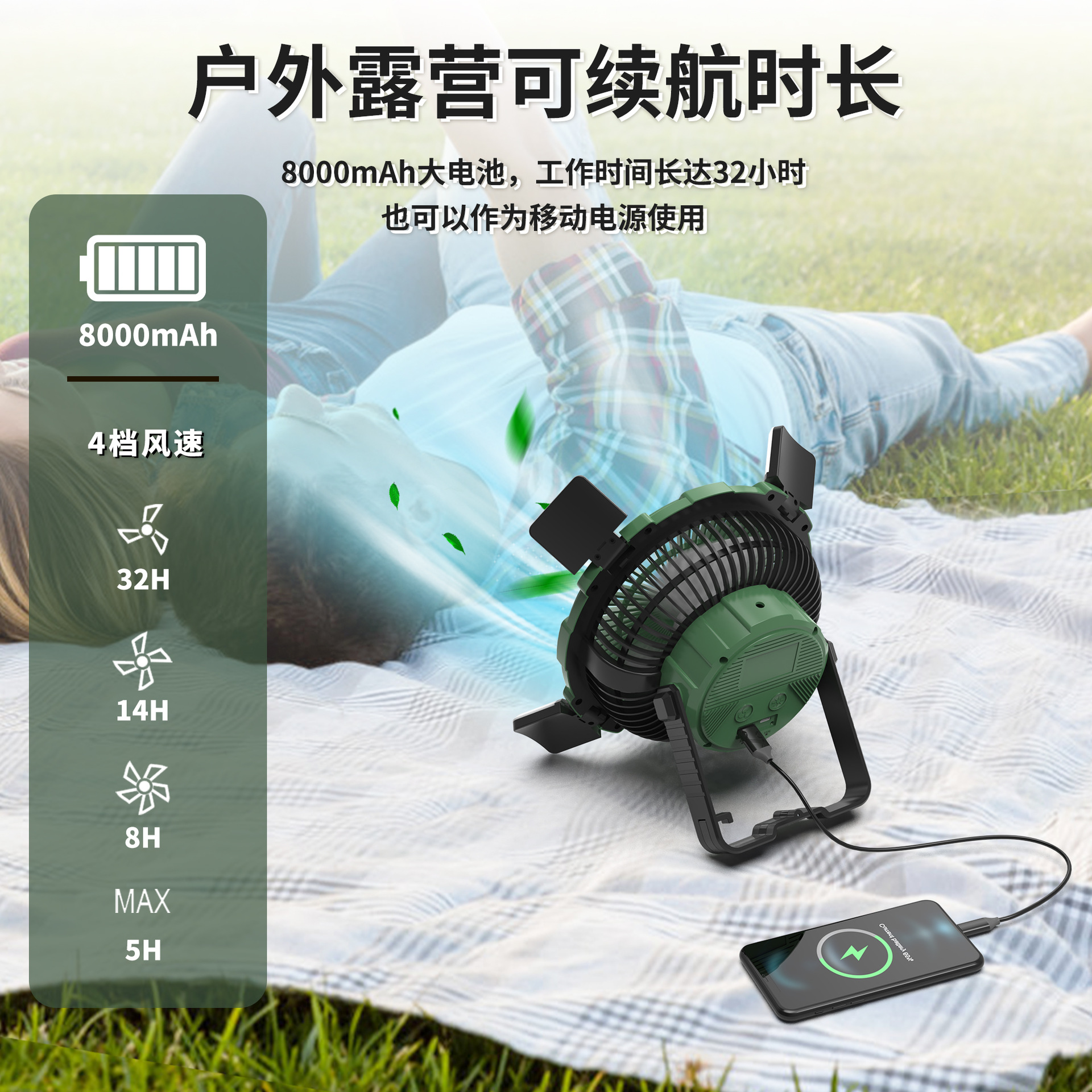 Ventilador de camping tienda de campaña ventilador eléctrico portátil colgante ventilador USB control remoto banco de energía ventilador led para exteriores