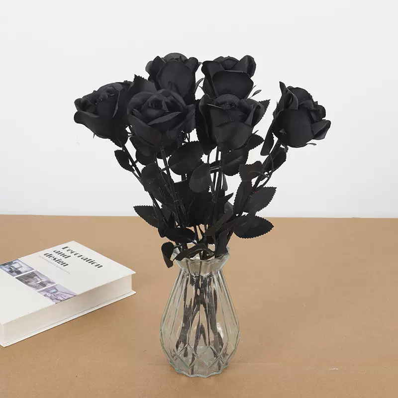 仿真黑魔术黑色玫瑰花哥特风万圣节鬼节装扮假花暗黑系列拍照道具