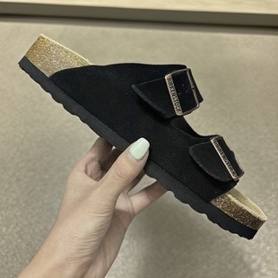 Mcbullen Buckle Flat Cork Slippers Beach Birkenstock Half Slippers for Men and Women Couple Sandals Summer One-Line Buckle Birkenstock