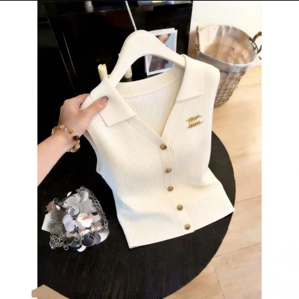 Summer New Style Women's Collared Sleeveless Knitted Vest Slim Fit Short Top_ecoleips.com