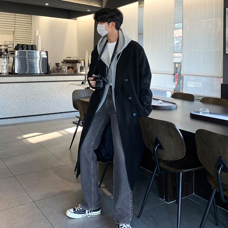 2023 invierno espesado abrigo de lana de moda de los hombres suelta de lana de Corea foso abrigo FK700