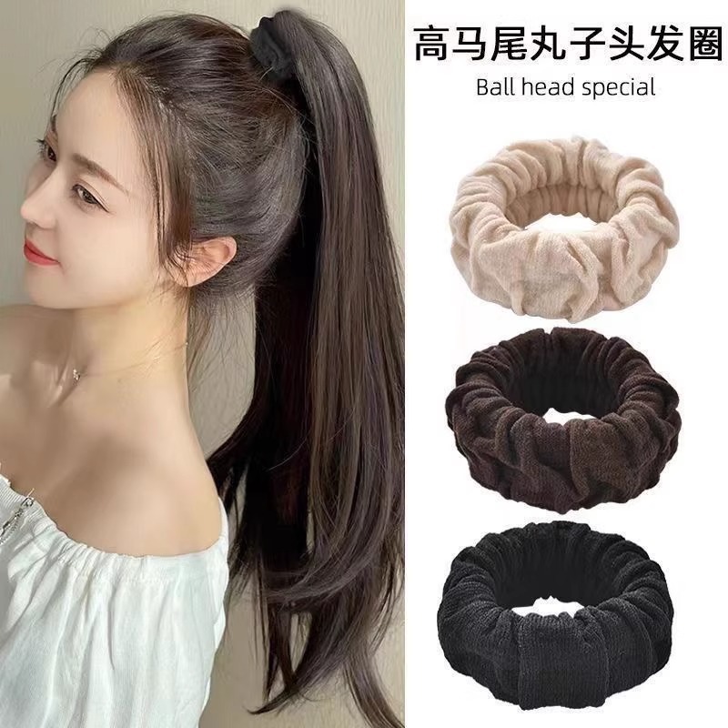 褶皱毛巾粗高弹圈无接缝发圈女扎高马尾丸子头发绳不伤发皮筋发饰|undefined