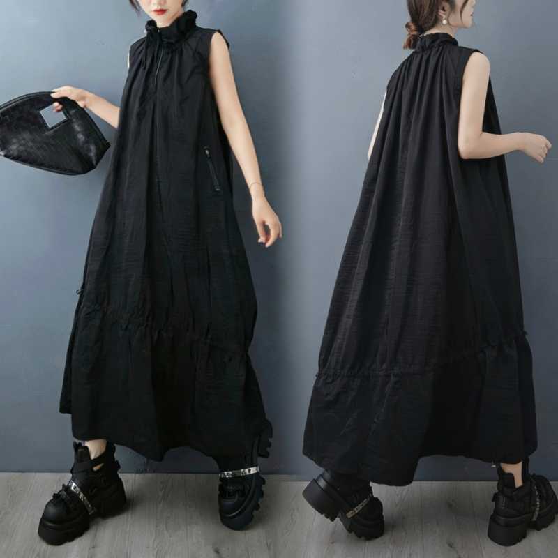 Summer black design dress with sleeves with zipper sleevless