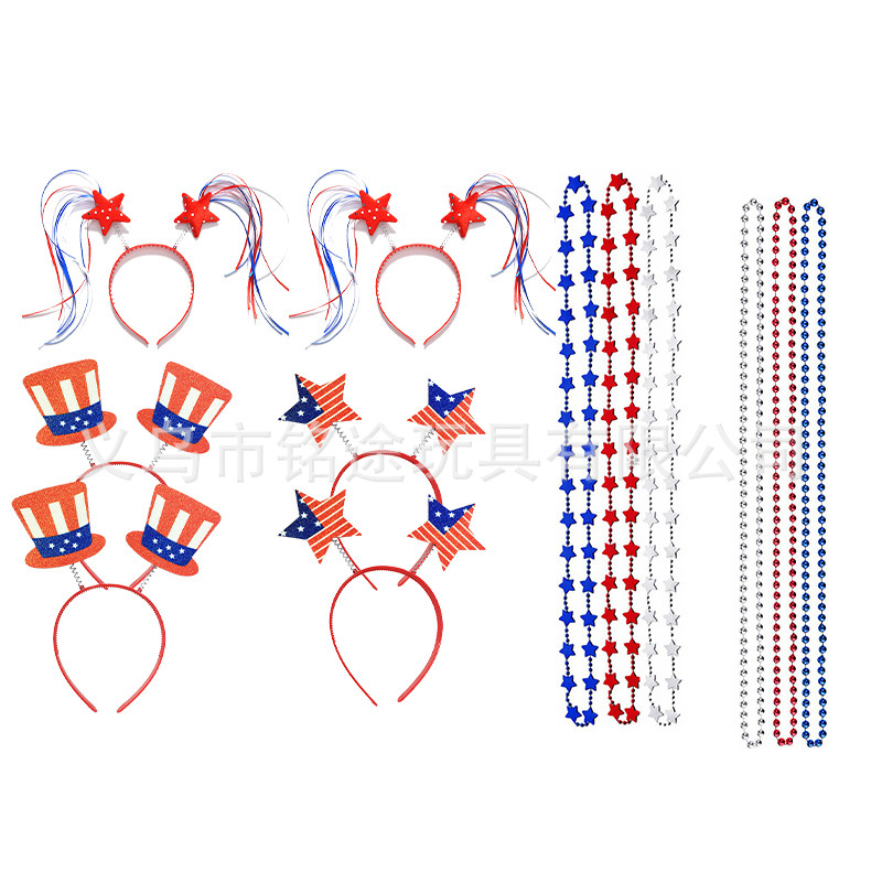 Collar de bandera de belleza, cadena de cuentas, parche de tatuaje, traje de barba, decoración de fiesta del día de la independencia, joyería del día de la independencia estadounidense