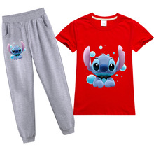 Stitch 印花兒童T恤+灰色長褲套裝PT2013A