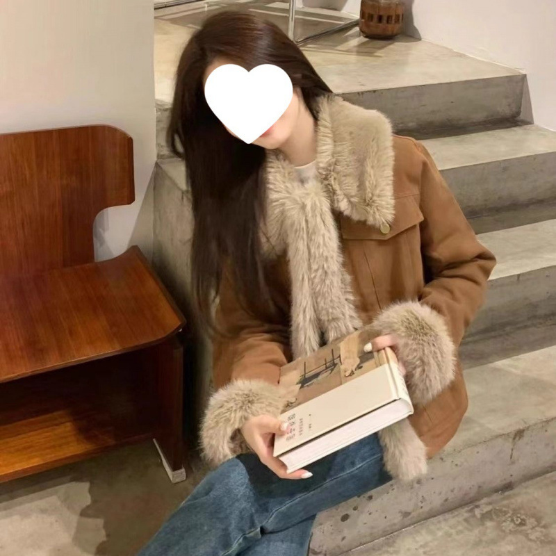 2025 Winter New Maillard Brown Retro Suede Leather Jacket Women's Short Age-Reducing Young Jacket