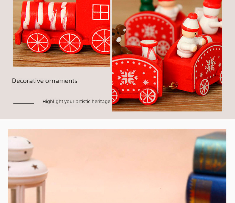 Piiriülesed jõulukaunistused puidust neljaosaline rong laste pühadekingitused akna töölaua ehted_voghion.com