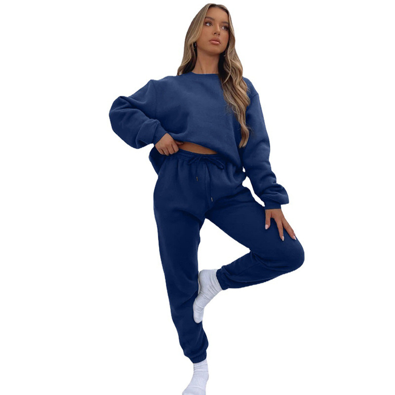840g Weight Long Sleeve Sleeve Length Polyester Fabric Type Sweatshirt & Hoodie Co-ord Set Sets Type 2 Pieces Set Quantity Casual Occasion Round Neck Neckline Loose Fit Type Solid Color Pattern Winter, Autumn Season Women's Gender Streetwear Style Casual Women's Streetwear Solid Color Polyester Sweatshirt & Hoodie Co-ord Set Pants Sets 20