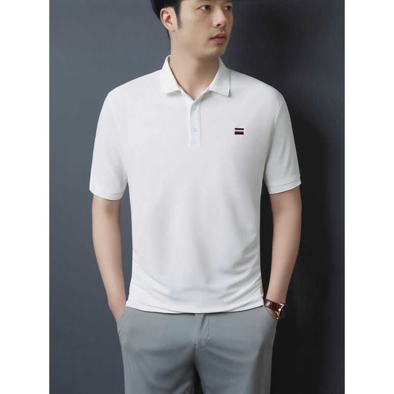 2025 verano nuevo estilo bordado de manga corta camiseta casual para hombres jóvenes y de mediana edad moda polo para hombres