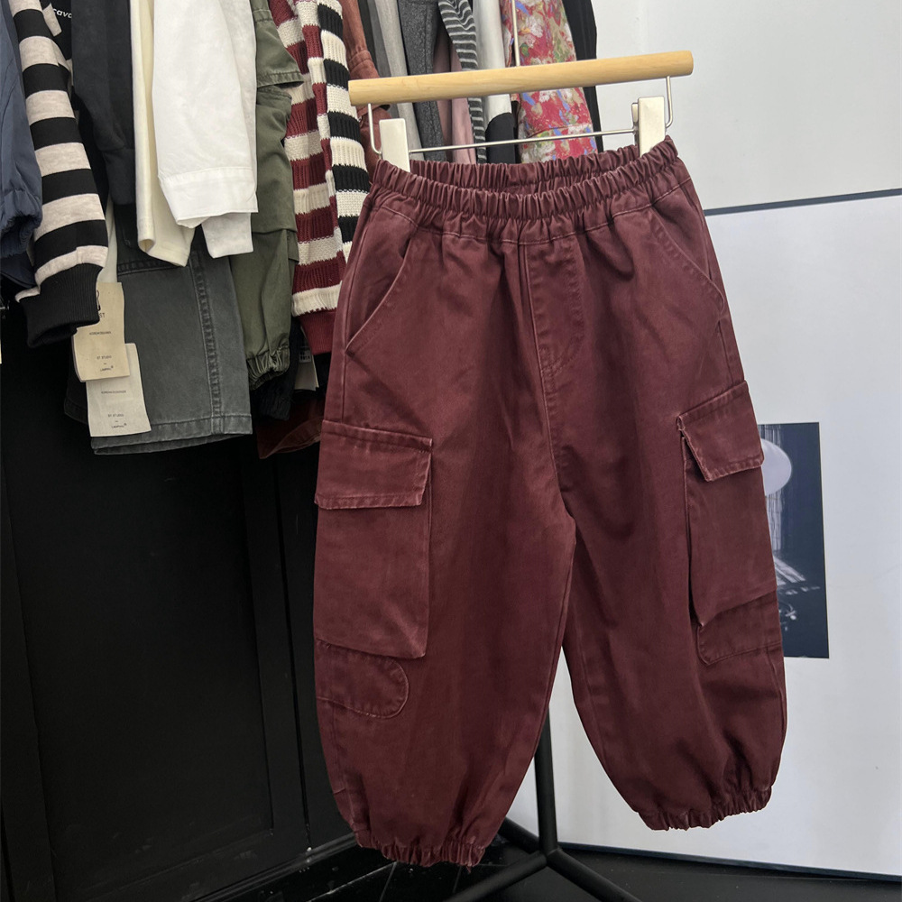2024 Autumn Children's Angora Red Work Pants for Bos and Girls, American Stle Bundle Skateboarding Casual Pants,_voghion.com