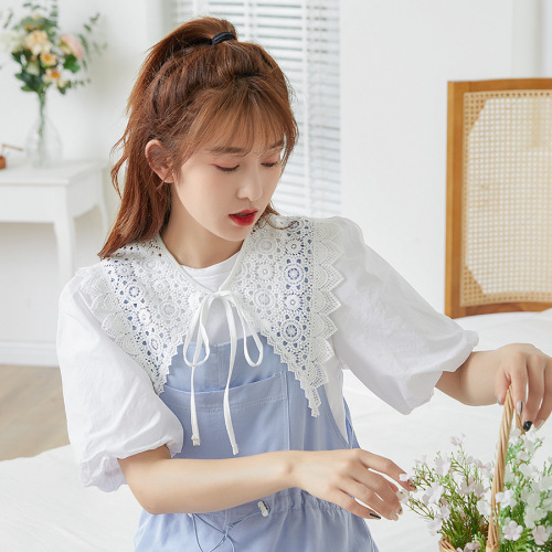 Lace shawl women's cape summer white sunscreen with skirt bow tie fake collar