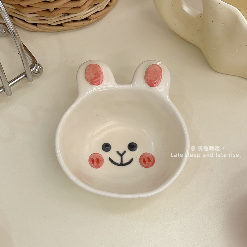 超かわいいアニメ陶磁器ボウル朝食ボウル家庭用陶磁器ヨーグルトボウル味皿に調味料皿をつけたおかず皿|undefined