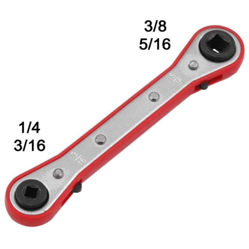 双面棘轮手柄扳手，带六角 1/4" 3/8" 3/16" 5/16" 制冷设备工具
