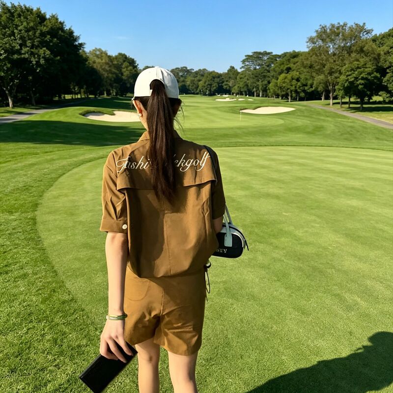 Tashi Golf Women's Golf Top with Letter Print Short Sleeve Sportswear Khaki Shorts Women's Clothing