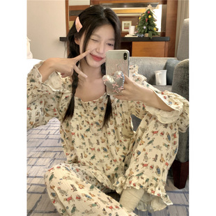 Korean Style Cartoon Cotton Skin-friendly Loose Casual Cartoon Fresh Autumn Home Clothes suit dress