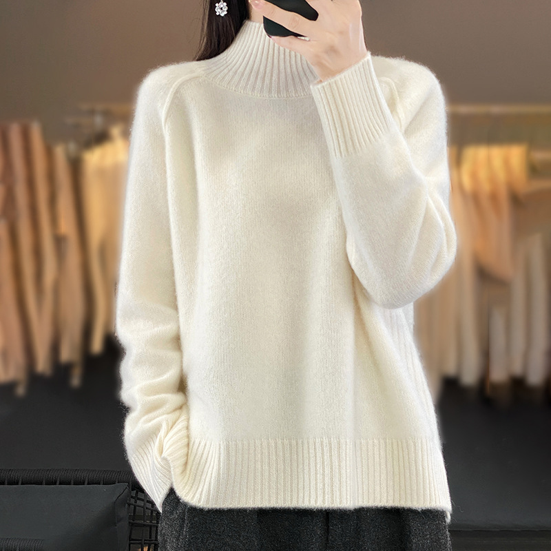 高领毛衣女2025新款秋冬纯色百搭宽松开叉针织衫新款洋气套头上衣|undefined
