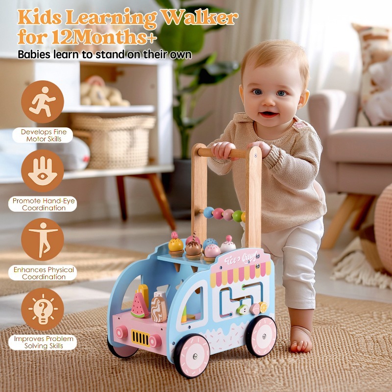 Weiweihu baby andador de madera para bebés, juegos para bebés, rompecabezas, forma de helado, reconocimiento, juguetes de tablero ocupado