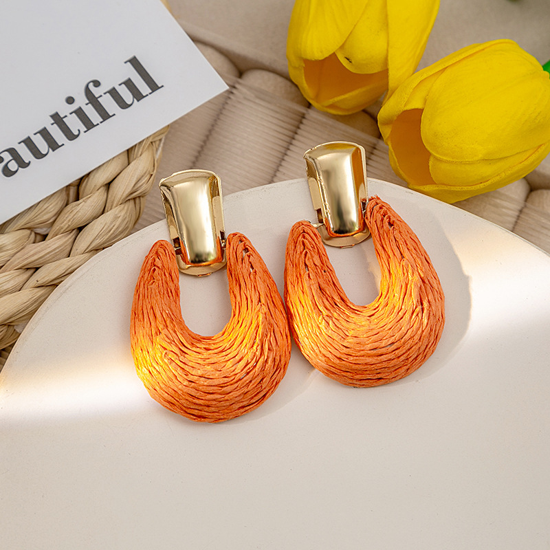 15g Weight Alloy Ear Needle Material Drop Earrings Classification 1 Pair Quantity Holiday, Daily Occasion raffia Material Geometric Pattern Women's Gender Retro Style 1 Pair Retro Geometric Raffia Drop Earrings 2