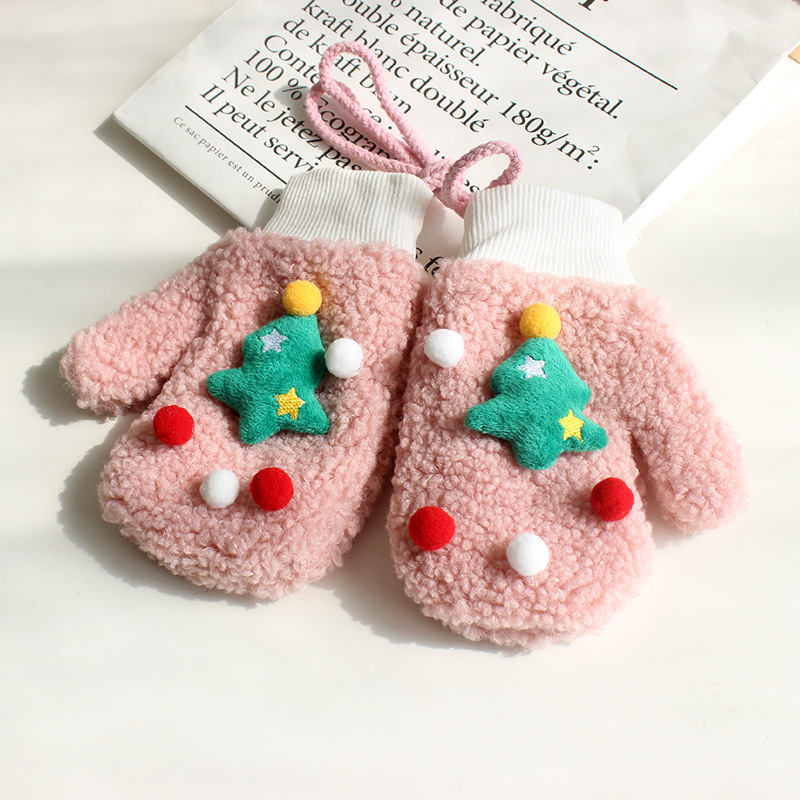 新しい秋冬のクリスマスの手袋の女性の厚い保温の毛糸の手袋の屋外の子供のかわいいニットの指の手袋|undefined