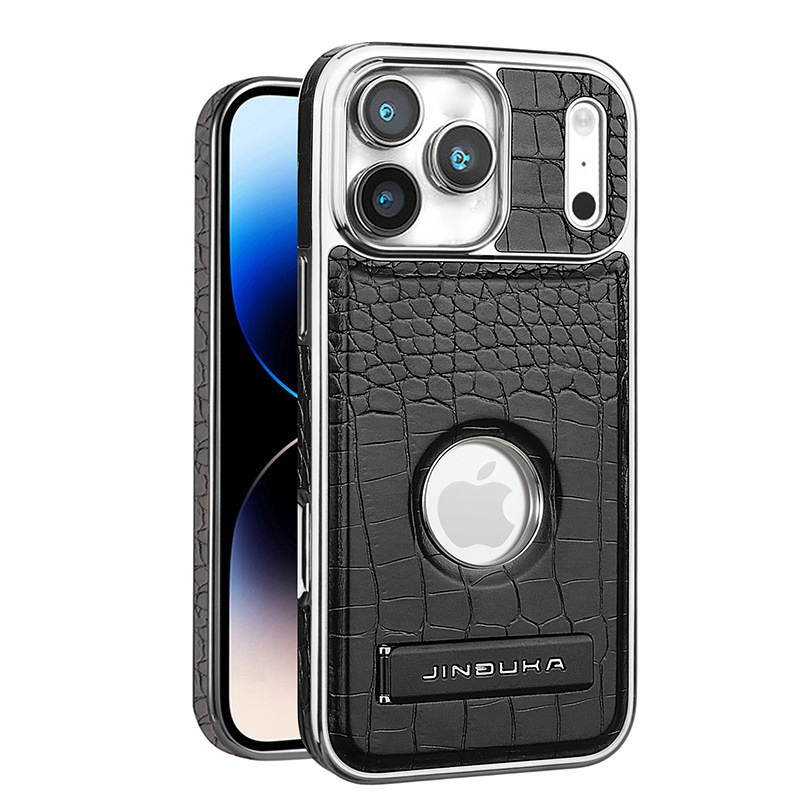 Ốp lưng da vân cá sấu cao cấp cho iPhone 16/17 Pro Max, có chân đế và hỗ trợ sạc không dây từ tính — đen, màu xanh, màu nâu nhạt, nâu sẫm chi tiết 13