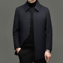 双面呢大衣男士中长款羊毛呢子休闲中年风衣冬季加厚外套一件代发