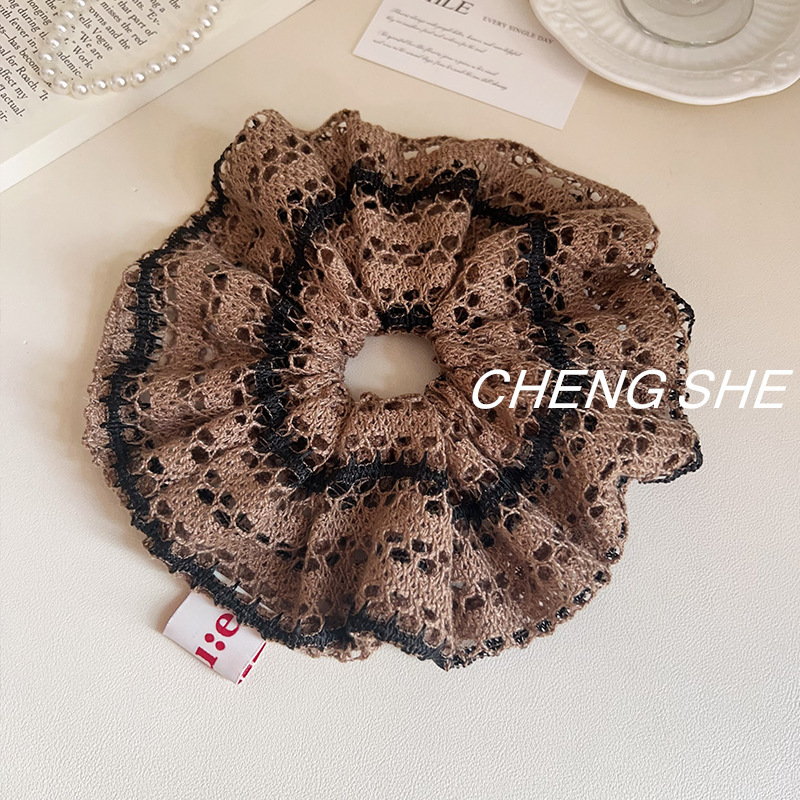 法式慵懒风复古条纹针织大肠发圈女高级感百搭头绳超大扎头发发饰|undefined