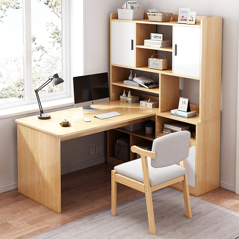 書架書桌一體轉角電腦桌台式家用學生學習桌臥室辦公桌收納儲物架