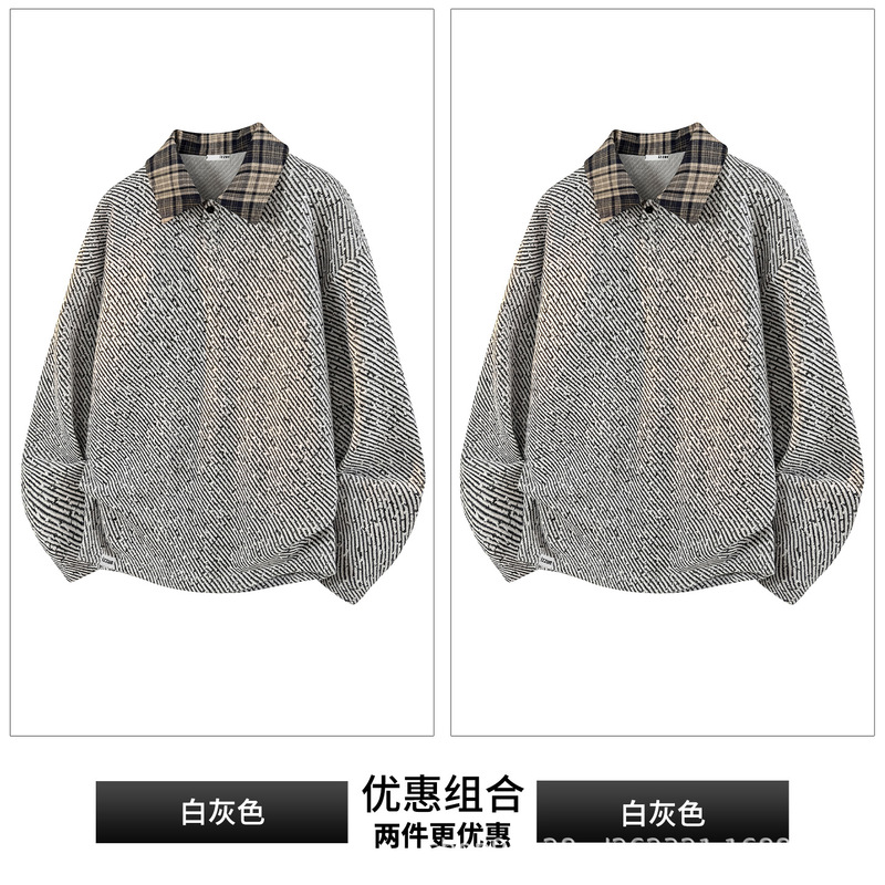NASA老钱风潮流POLO衫黑色卫衣男士秋季新款宽松休闲针织衫上衣服|undefined