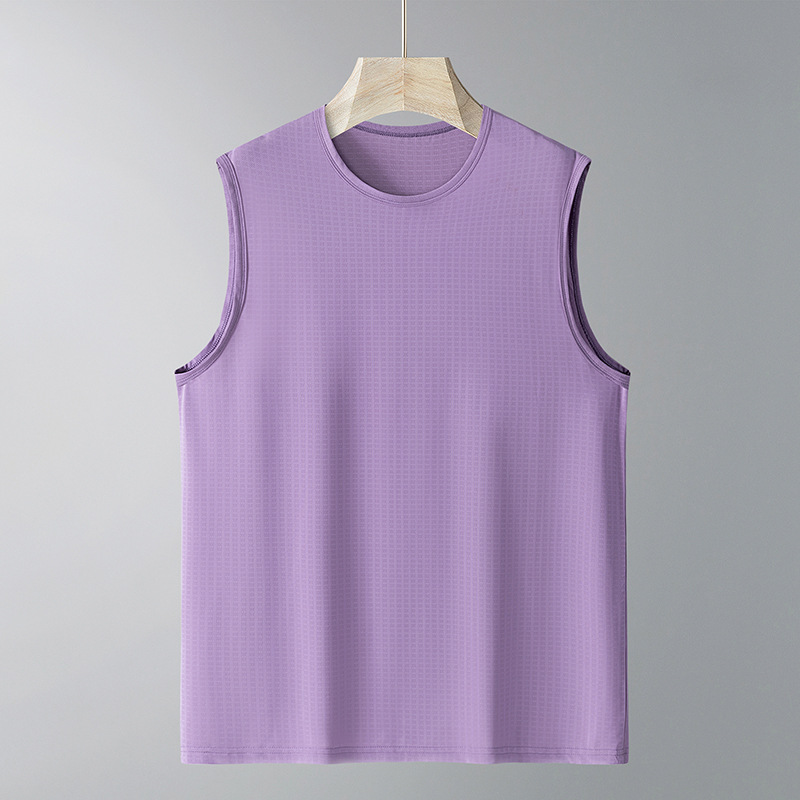 Verano de 2025 nuevo chaleco de seda de hielo de nuevo tipo chaleco de cuello redondo de hombre chaleco de deporte casual sin mangas